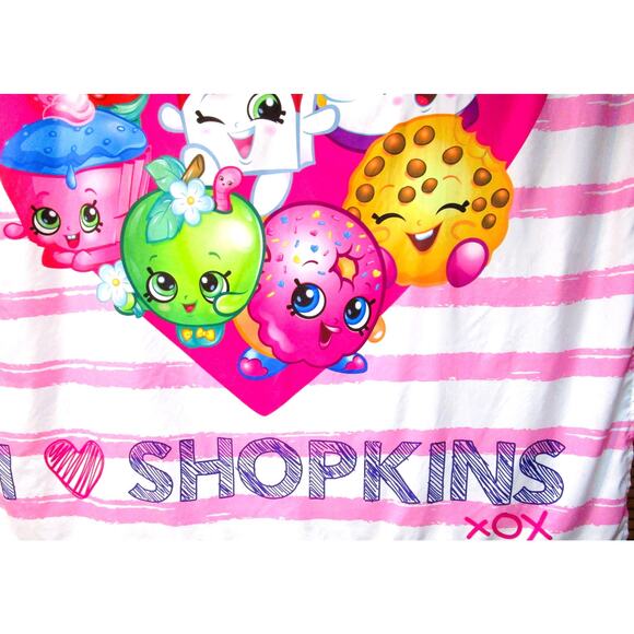 Shopkins Shower Curtain Pink and White Striped, Heart Centerpiece, 72 Inches - Picture 3 of 3